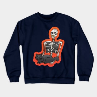 Black Cat with Plastic Skeleton Crewneck Sweatshirt